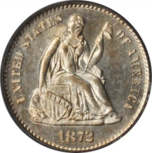image for: 1872-S Liberty Seated Half Dime. Mintmark Above Bow. MS-63 (PCGS).