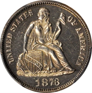 image for: 1873 Liberty Seated Dime. No Arrows. Close 3. Proof-61 (PCGS).