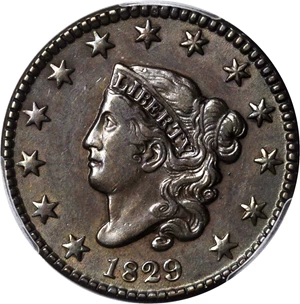 image for: 1829 Matron Head Cent. N-8. Rarity-1. Large Letters. AU-53 (PCGS).