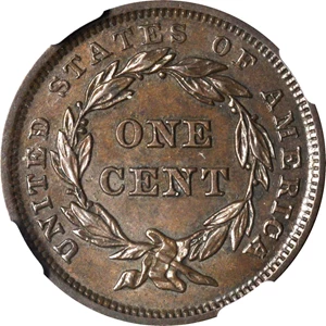 image for: 1840 Braided Hair Cent. N-5. Rarity-1. MS-63 BN (NGC).