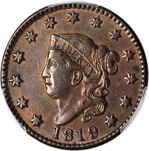 image for: 1819/(8) Matron Head Cent. N-2. Rarity-1. Large Date. AU-55 (PCGS).