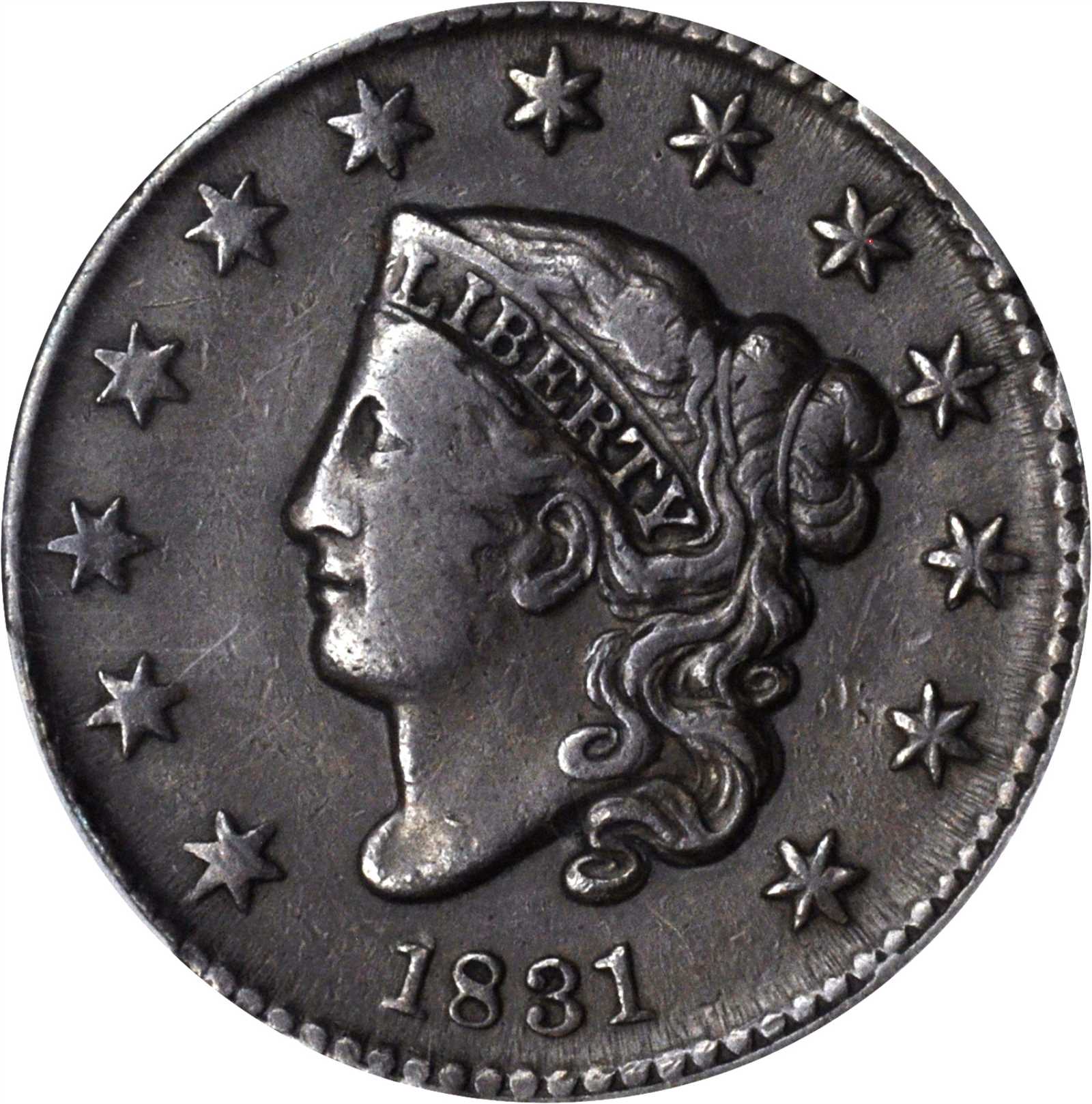 image for: 1831 Matron Head Cent. N-10. Rarity-3. Large Letters. VF-30 (PCGS).