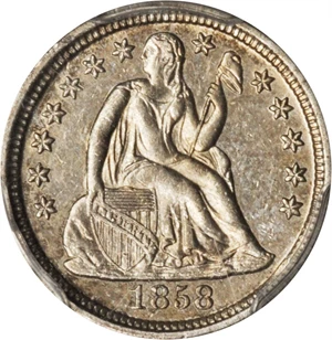 image for: 1858-O Liberty Seated Dime. Fortin-101, the only known dies. Rarity-4-. AU-53 (PCGS).