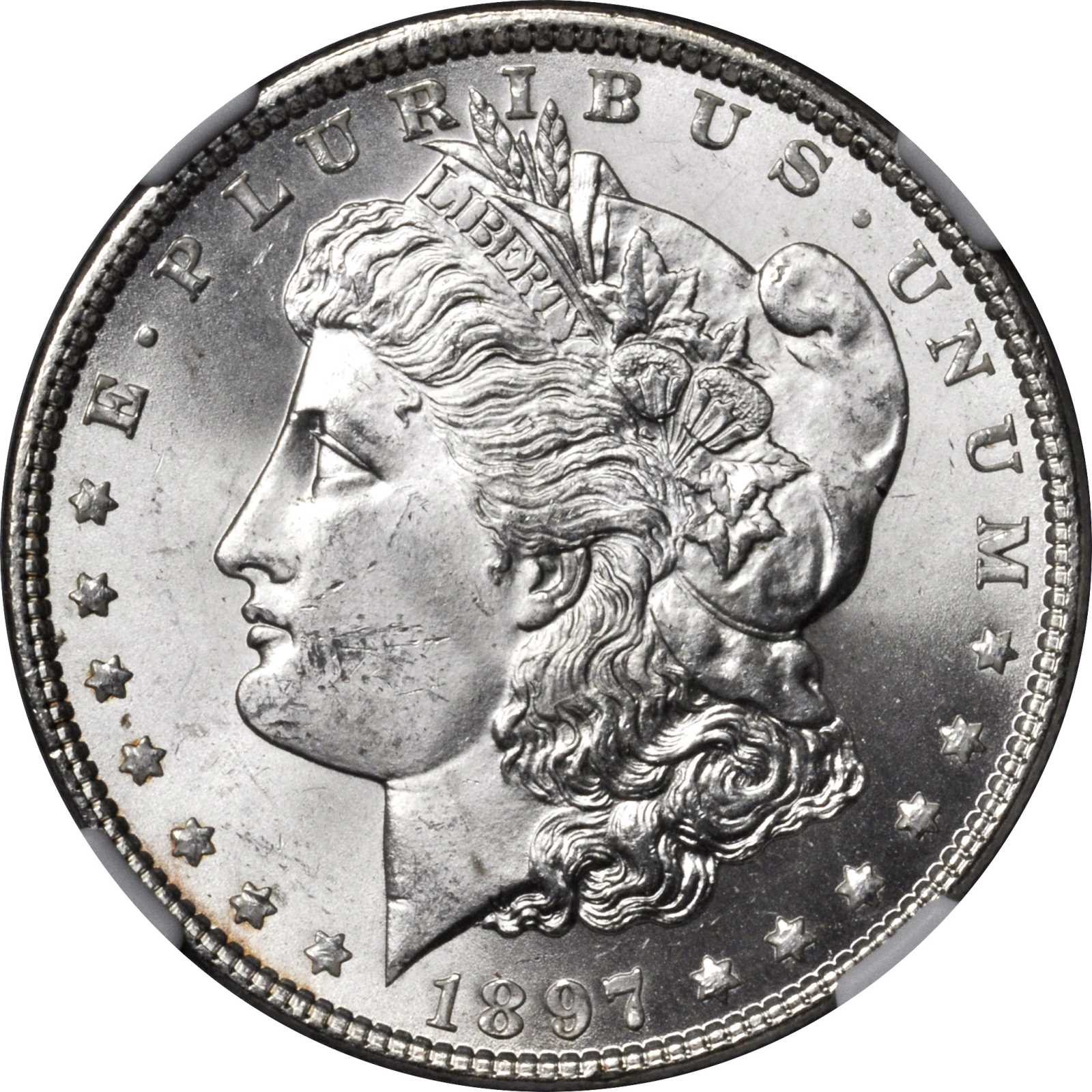 image for: 1897 Morgan Silver Dollar. VAM-8, Hot 50 Variety. Doubled Die Obverse, Stars. MS-64 (NGC). CAC.