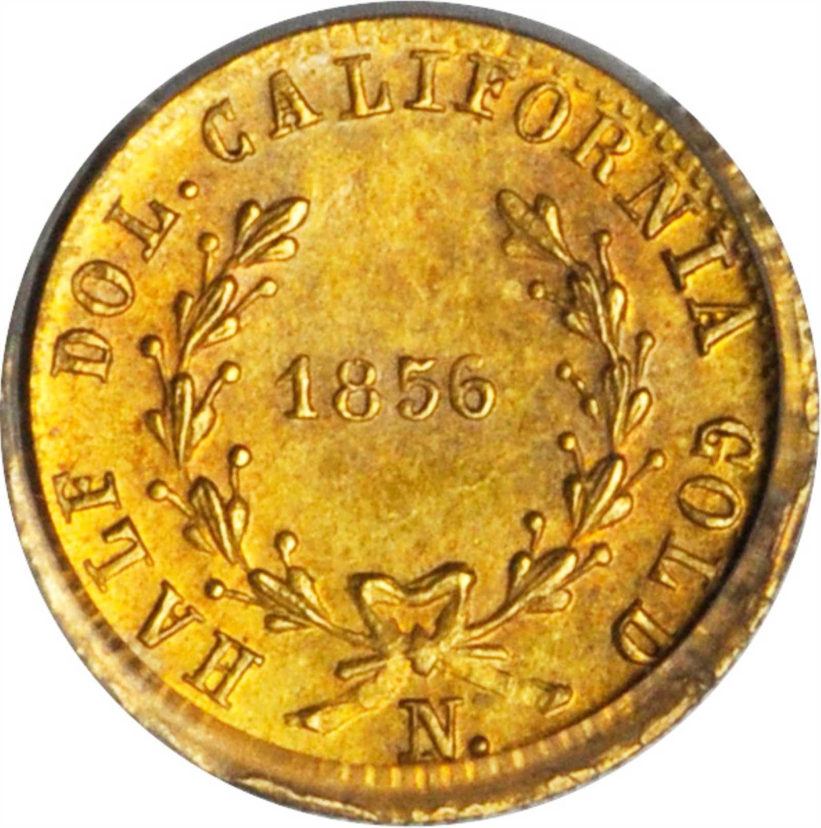 image for: 1856-N Round 50 Cents. BG-434. Rarity-4-. Liberty Head. MS-62 (PCGS). OGH.