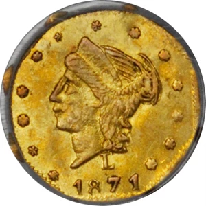 image for: 1871-L Octagonal 25 Cents. BG-770. Rarity-4+. Liberty Head. EF-45 (PCGS). OGH.