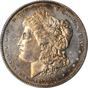 image for: 1878 Morgan Silver Dollar. 7 Tailfeathers. Reverse of 1878. VAM-43. Hot 50 Variety. Net MS-60 (ANACS). Unc Details--Cleaned. OH.