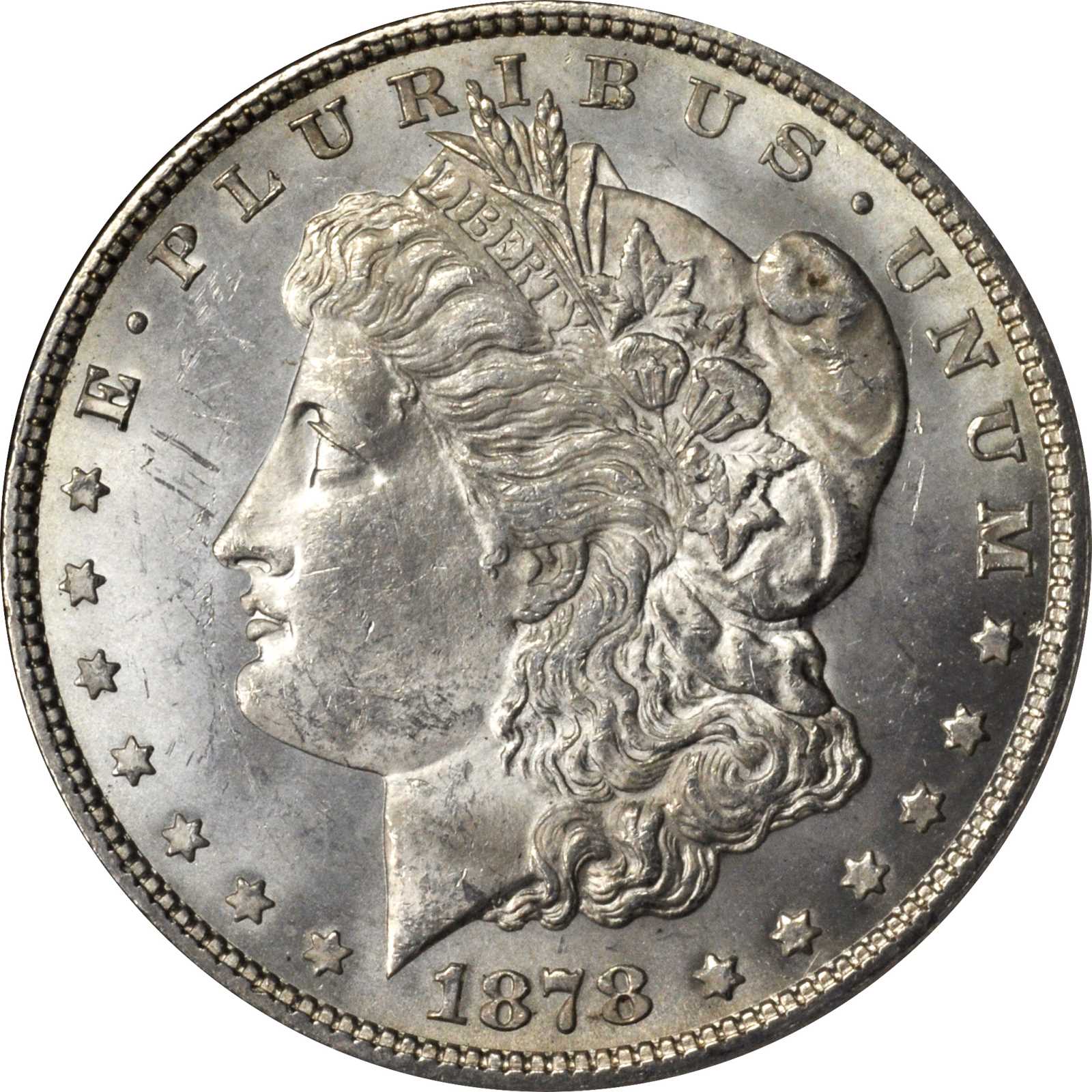 image for: 1878 Morgan Silver Dollar. 7/8 Tailfeathers. VAM-36. Strong, 7/4 Tailfeathers. MS-63 (ANACS). OH.