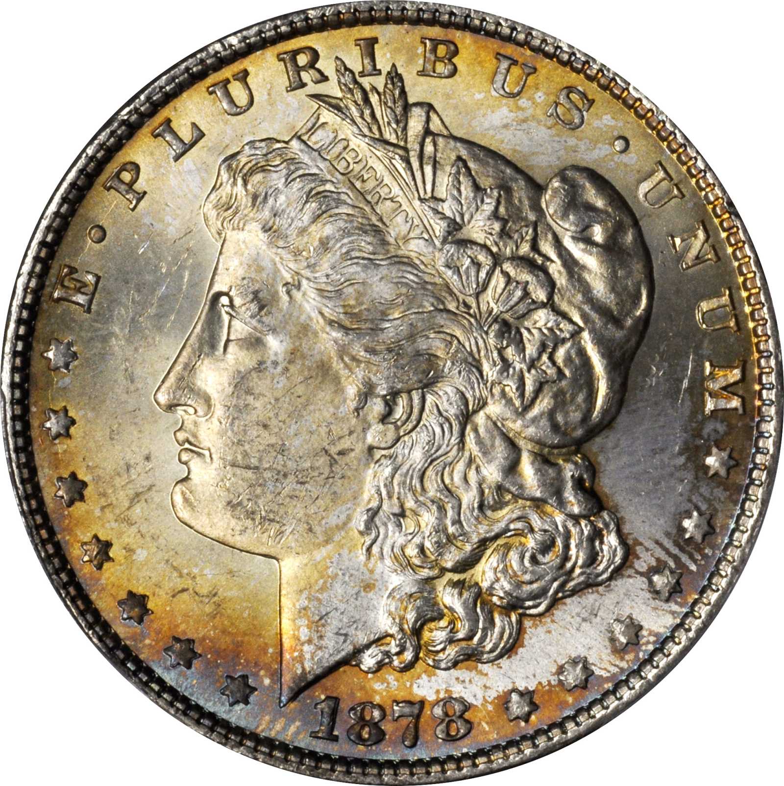 image for: 1878 Morgan Silver Dollar. 8 Tailfeathers. VAM-18. Repunched Date, Doubled Date. MS-63 (PCGS).