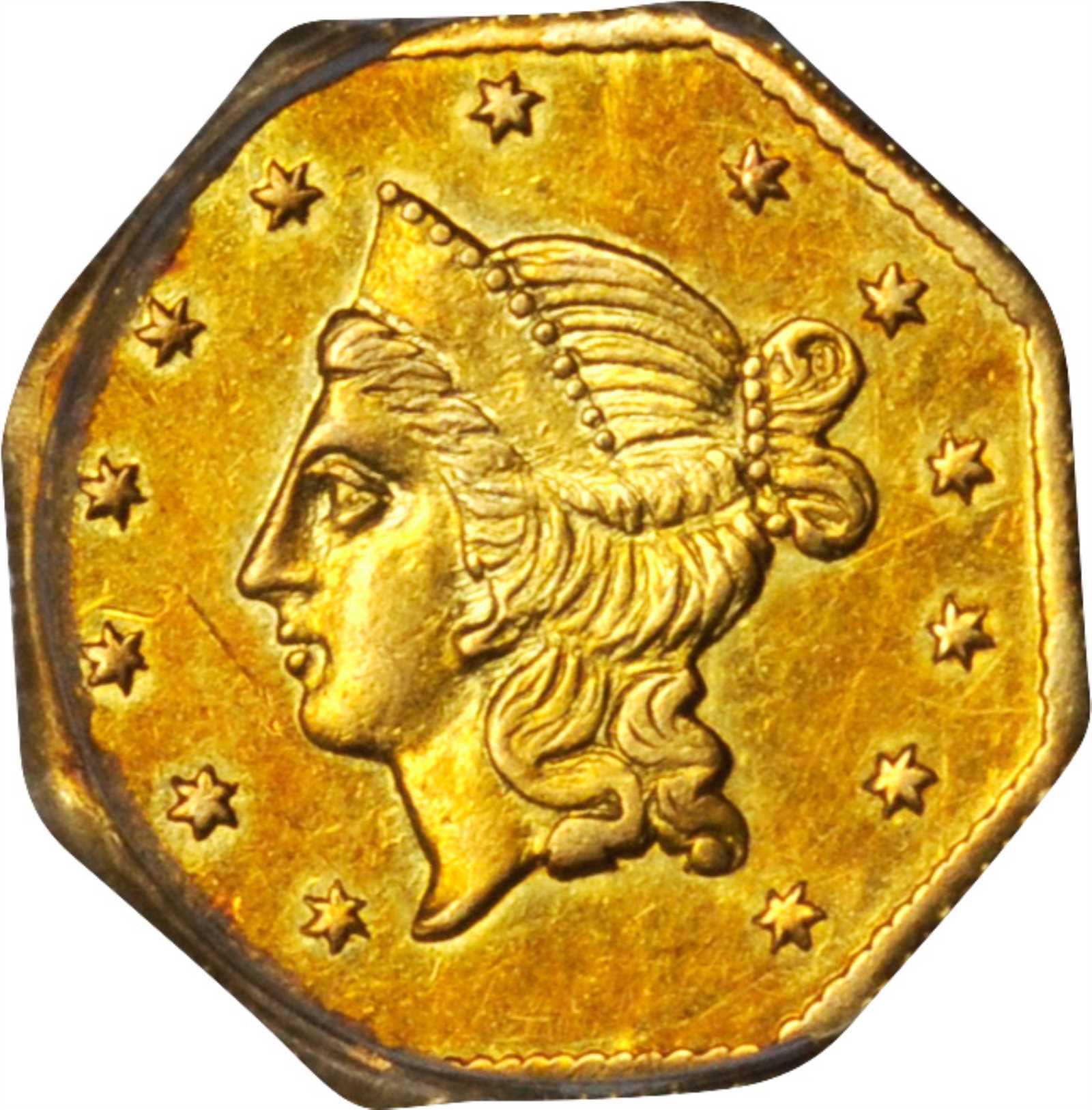 image for: 1854 Octagonal $1. BG-532. Rarity-4-. Liberty Head. AU-58 (PCGS).