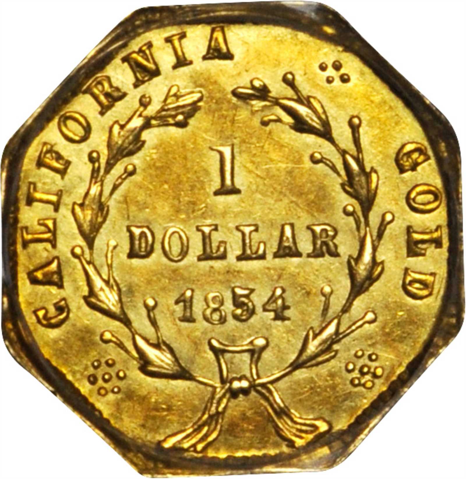 image for: 1854 Octagonal $1. BG-532. Rarity-4-. Liberty Head. AU-58 (PCGS).