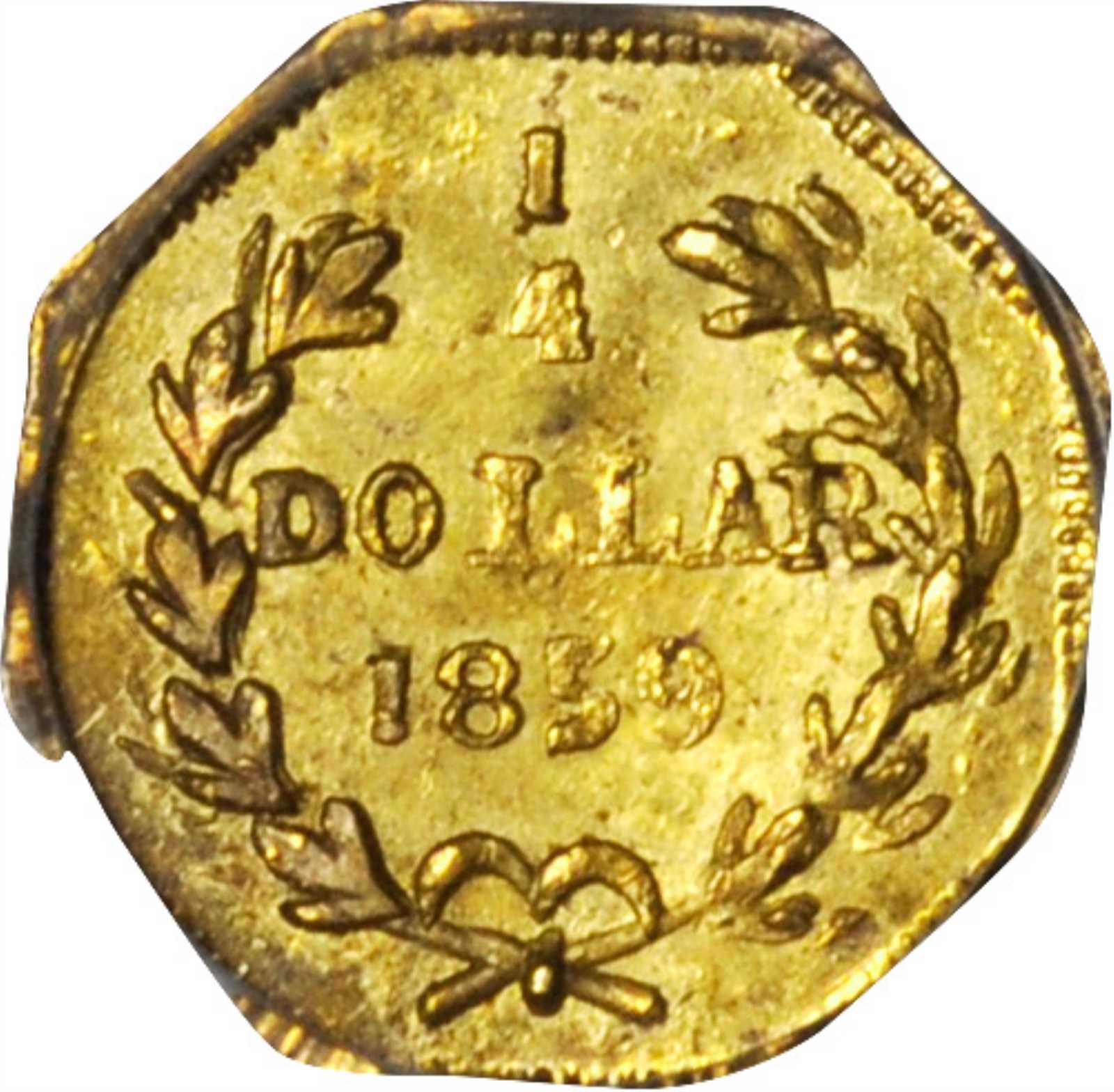 image for: 1859 Octagonal 25 Cents. BG-702. Rarity-3. Liberty Head. MS-62 (PCGS).