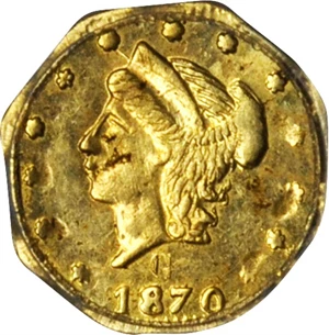 image for: 1870-G Octagonal 25 Cents. BG-763. Rarity-4-. Liberty Head. MS-61 (PCGS).