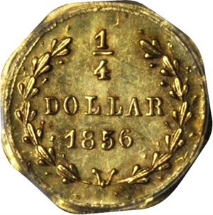 image for: 1856 Octagonal 25 Cents. BG-111. Rarity-3. Liberty Head. MS-63 (PCGS).