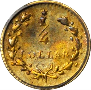 image for: Undated (1853) Round 25 Cents. BG-206. Rarity-4+. Liberty Head. AU-58 (PCGS).