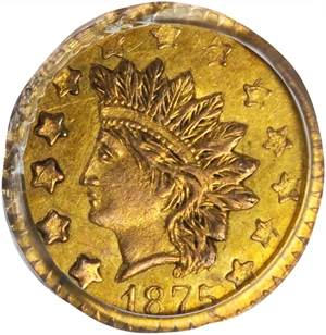 image for: 1875 Round 50 Cents. BG-1056. Rarity-4+. Indian Head. AU-58 (PCGS).