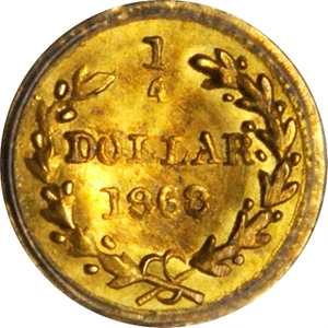 image for: 1868 Round 25 Cents. BG-806. Rarity-3. Liberty Head. MS-65 (PCGS).
