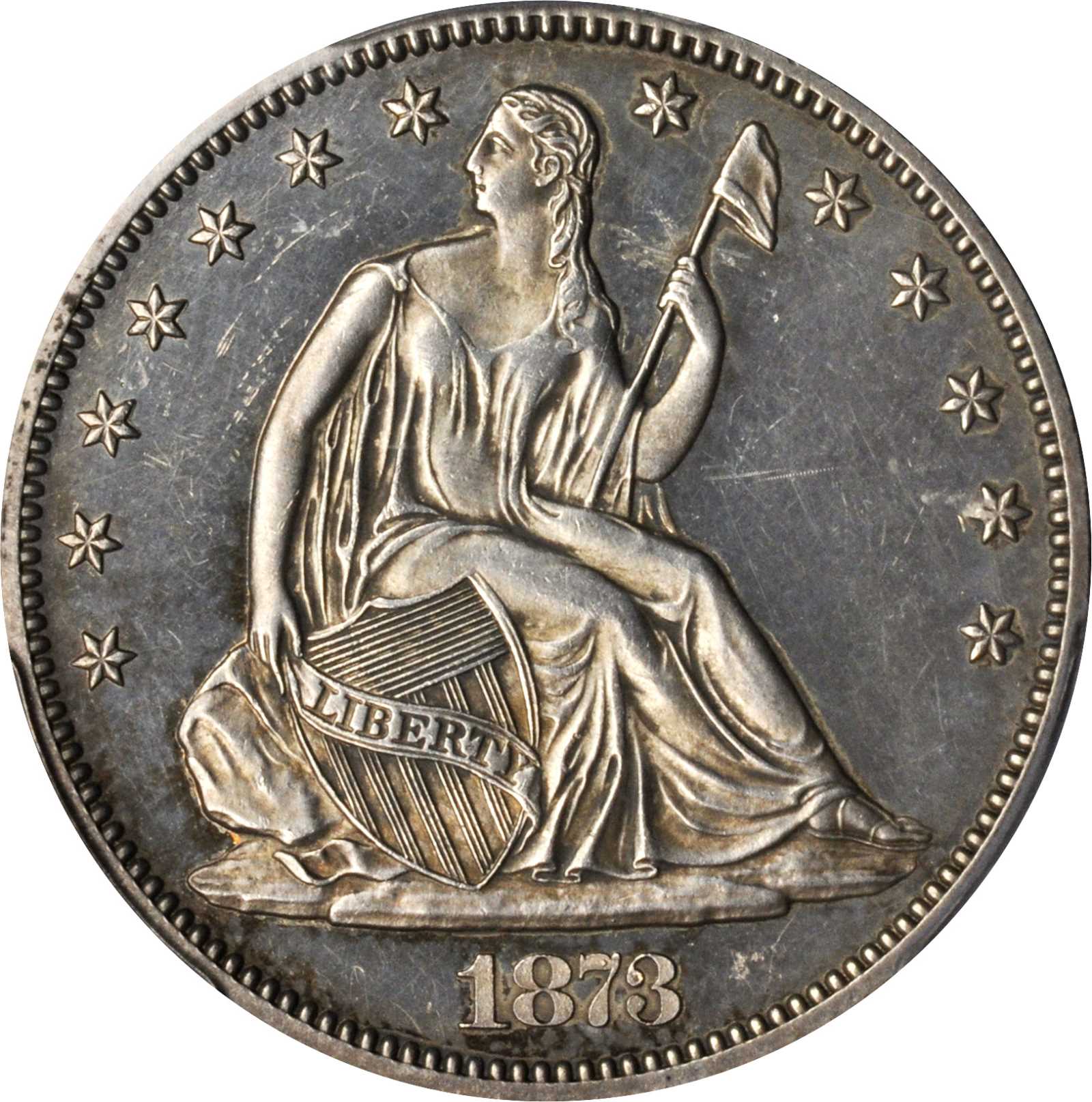 image for: 1873 Liberty Seated Half Dollar. No Arrows. Close 3. Proof-62 (PCGS).