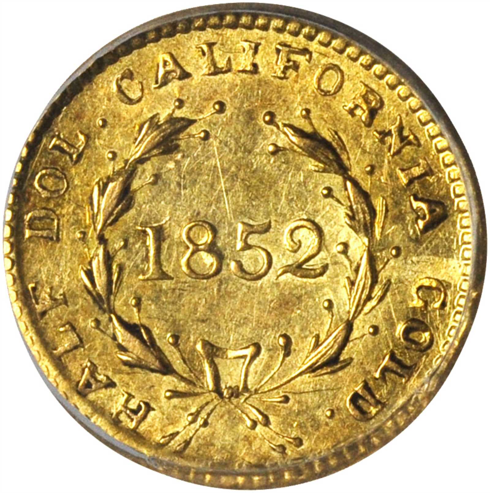 image for: 1852 Round 50 Cents. BG-401. Rarity-3. Liberty Head. AU-58 (PCGS).