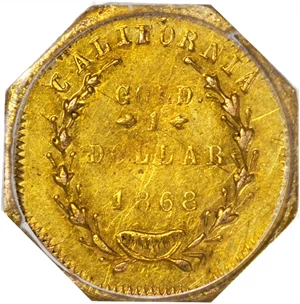 image for: 1868-G Octagonal $1. BG-1105. Rarity-4+. Liberty Head. AU-55 (PCGS).