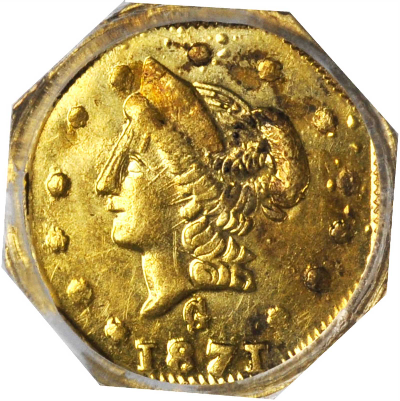 image for: 1871-G Octagonal 50 Cents. BG-925. Rarity-4+. Liberty Head. AU-58 (PCGS).