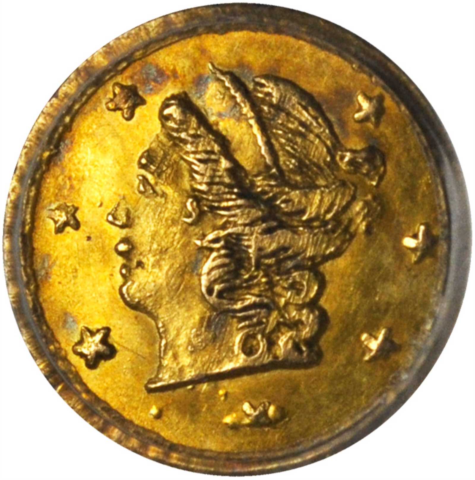 image for: 1871 Round 25 Cents. BG-809. Rarity-4-. Liberty Head. MS-62 (PCGS).