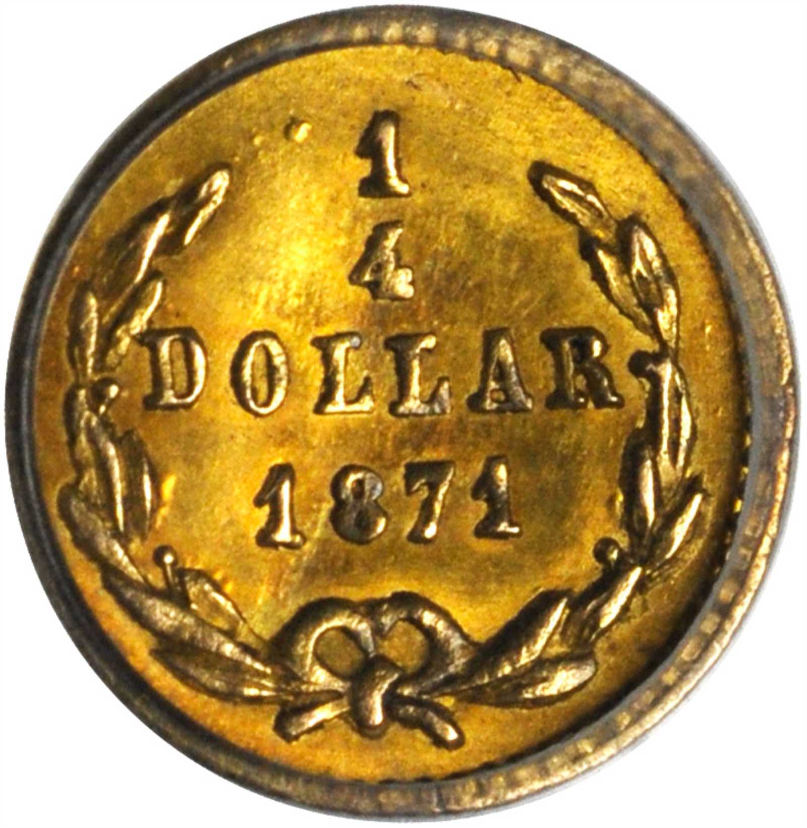 image for: 1871 Round 25 Cents. BG-809. Rarity-4-. Liberty Head. MS-62 (PCGS).