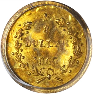 image for: 1867 Round 50 Cents. BG-1007. Rarity-4+. Liberty Head. MS-63 (PCGS).