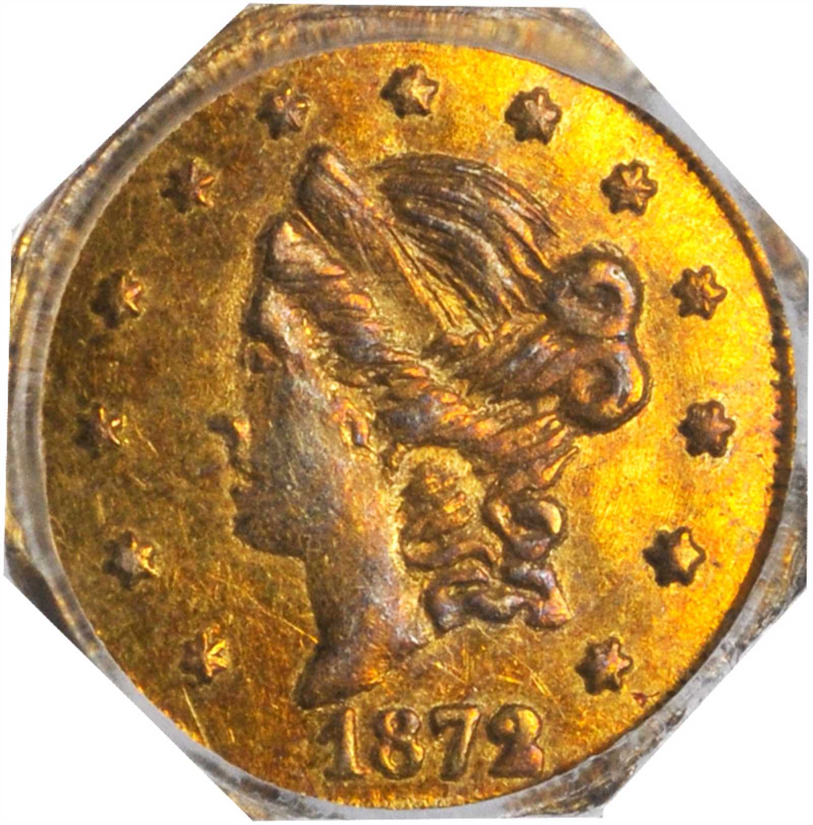 image for: 1872/1 Octagonal 50 Cents. BG-914. Rarity-4. Liberty Head. AU-58 (PCGS).