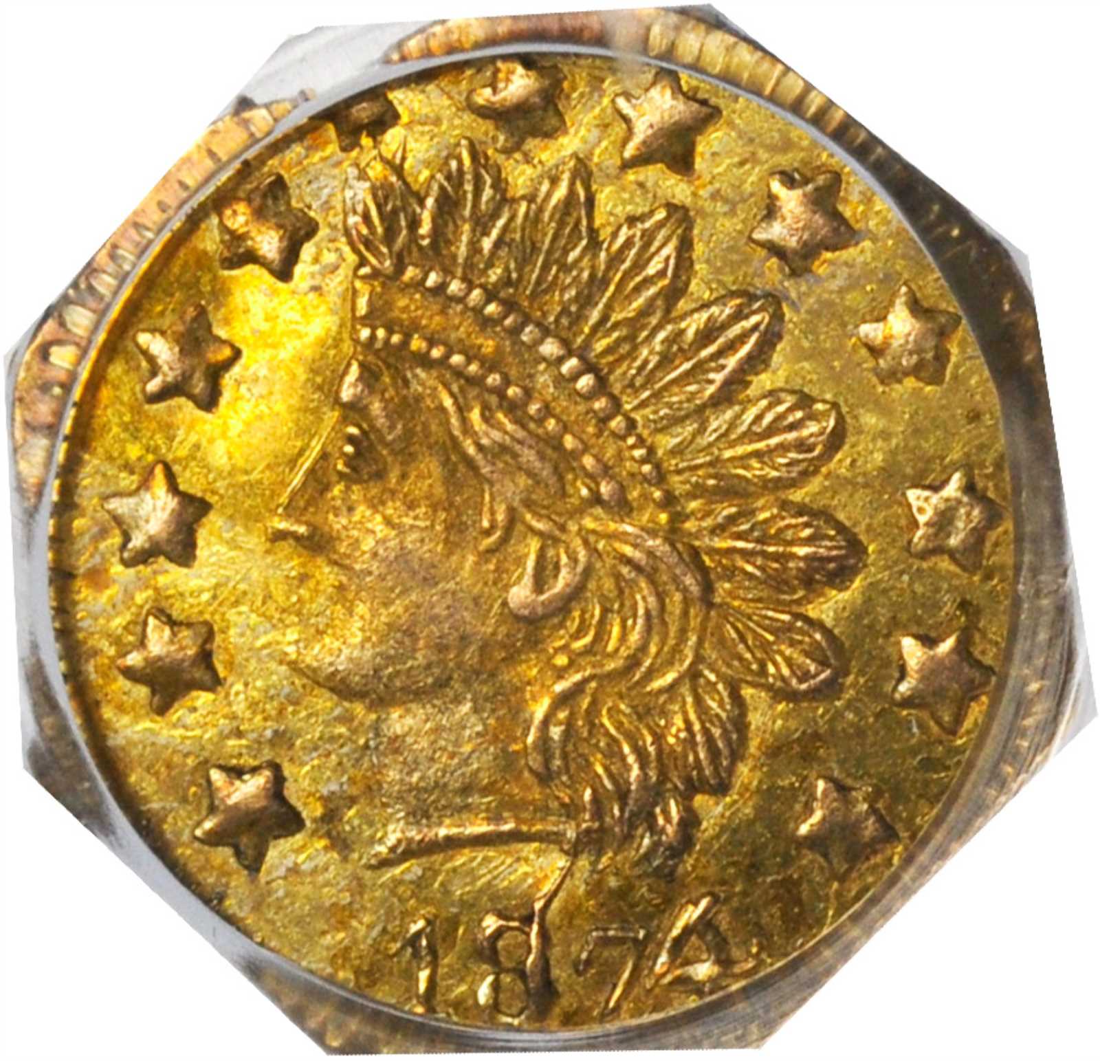 image for: 1874/3 Octagonal 50 Cents. BG-945. Rarity-4+. Indian Head. MS-62 (PCGS).