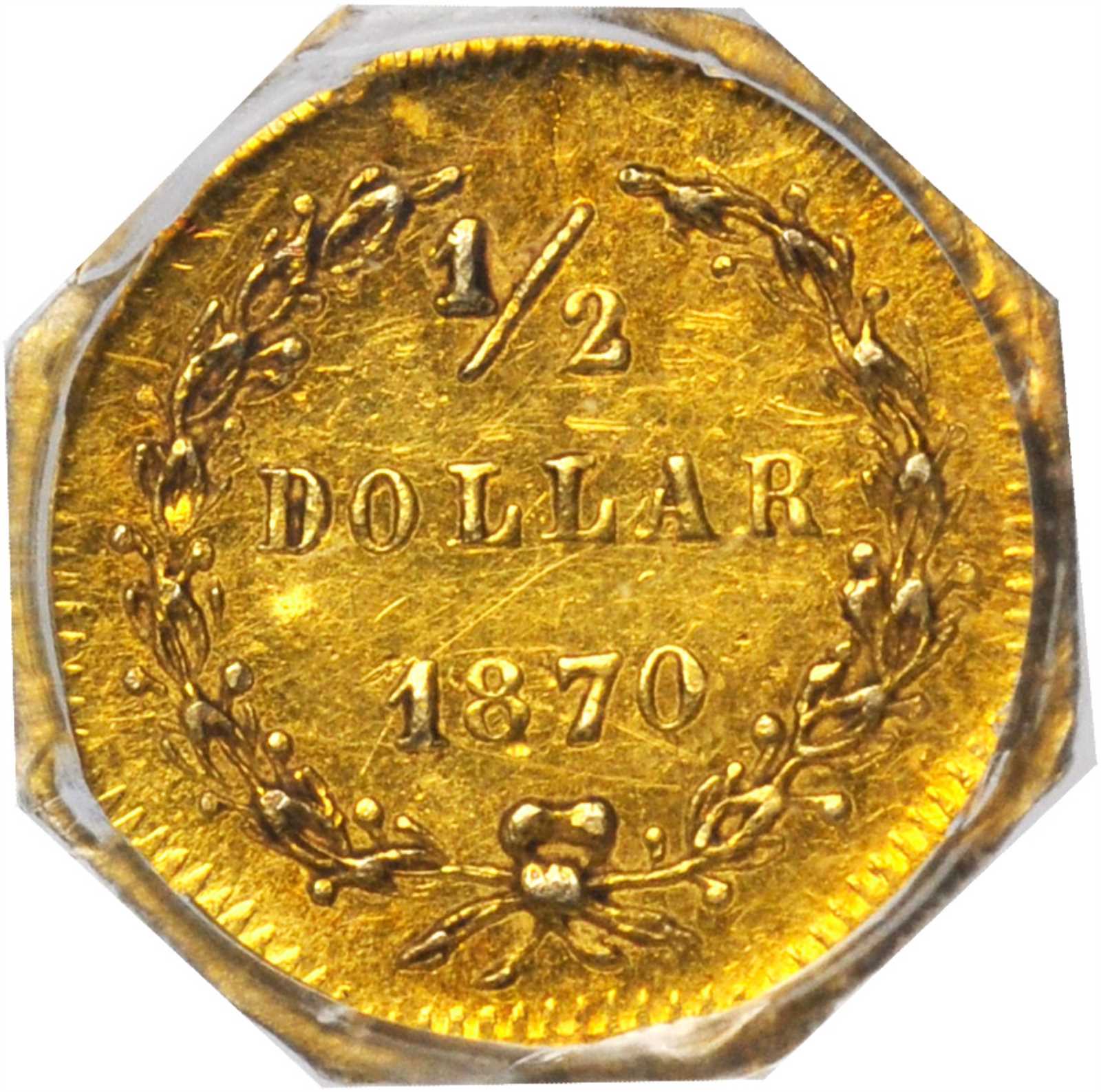 image for: 1870 Octagonal 50 Cents. BG-936. Rarity-5-. Liberty Head. AU-55 (PCGS).