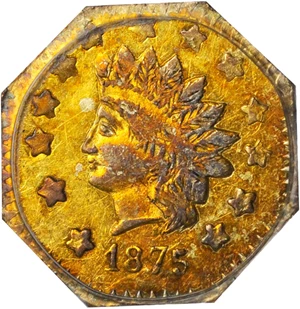 image for: 1875 Octagonal $1. BG-1127. Rarity-4. Indian Head. AU-53 (PCGS).