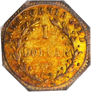 image for: 1875 Octagonal $1. BG-1127. Rarity-4. Indian Head. AU-53 (PCGS).