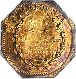 image for: 1868-G Octagonal $1. BG-1105. Rarity-4+. Indian Head. MS-61 (PCGS).