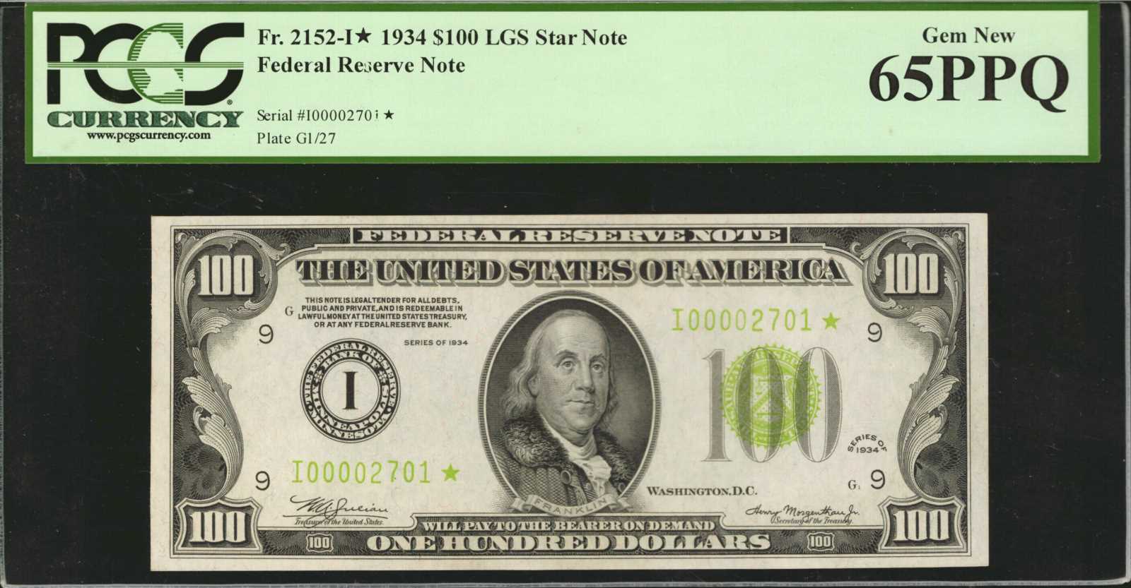 1934 $100 Replacement, Minneapolis (Fr. 2152I*)