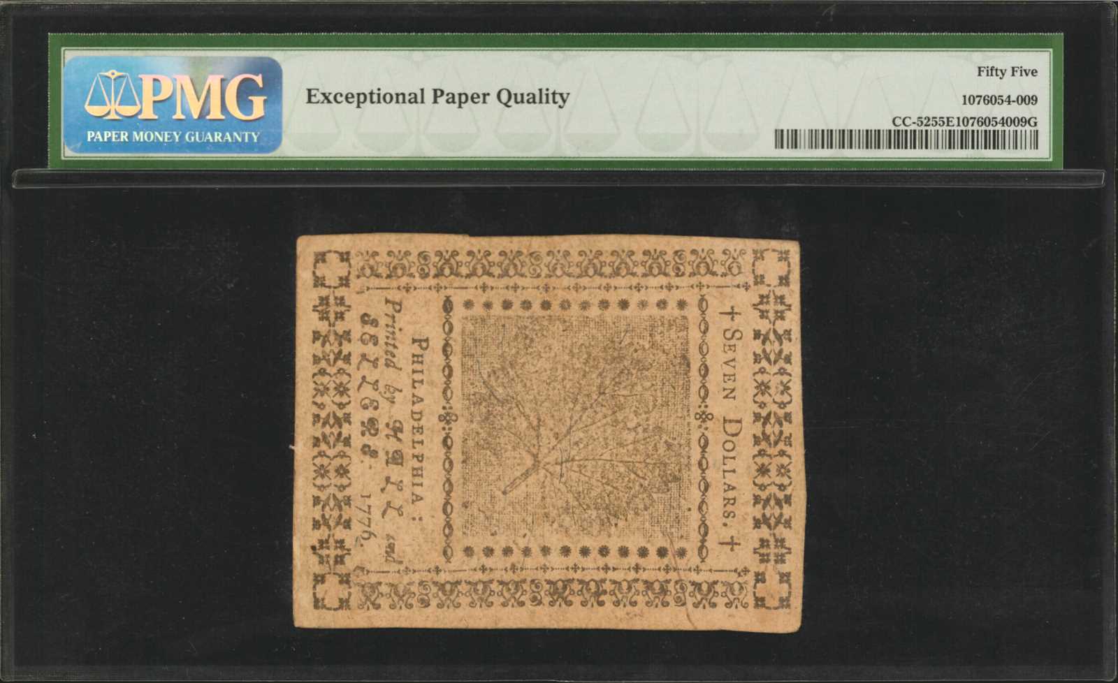 image for: CC-52. Continental Currency. November 2, 1776. $7. PMG About Uncirculated 55 EPQ.