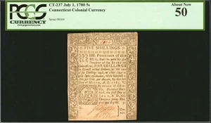 image for: CT-237. Connecticut. July 1, 1780. 5 Shillings. PCGS Currency About New 50.
