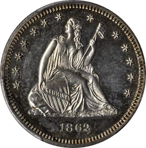image for: 1862 Liberty Seated Quarter. Proof-64 (PCGS).