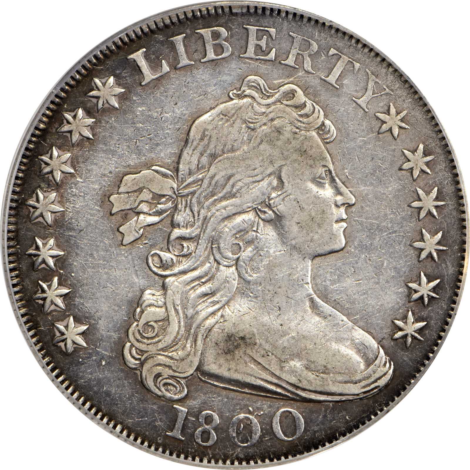 image for: 1800 Draped Bust Silver Dollar. Dotted Date. VF-35 (PCGS).