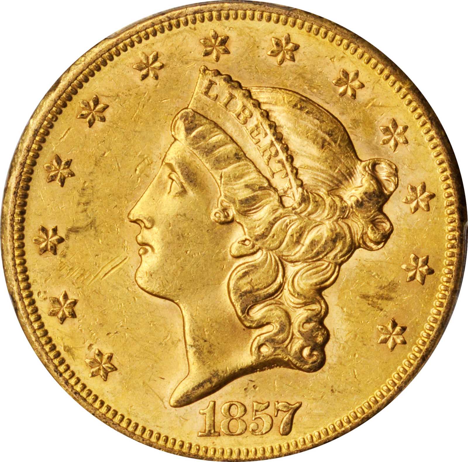 1857-S Liberty Head Double Eagle. MS-60 (PCGS).