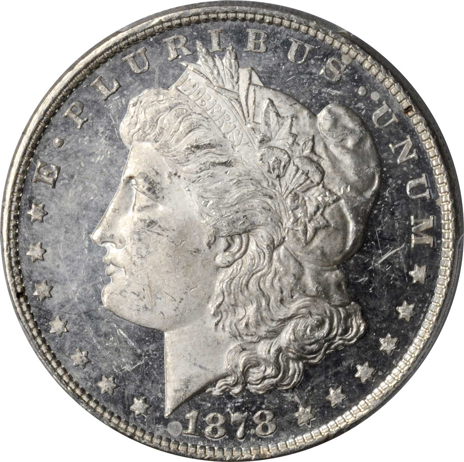 image for: 1878 Morgan Silver Dollar. 8 Tailfeathers. MS-63 DMPL (PCGS).