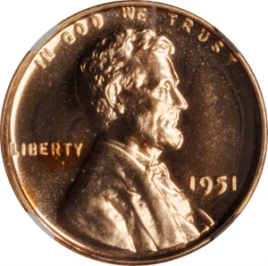 image for: 1951 Lincoln Cent. Proof-67 RD (NGC).