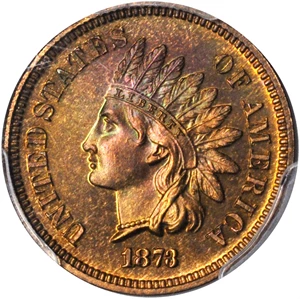 image for: 1873 Indian Cent. Snow-PR1, the only known dies. Close 3. Proof-66 RB (PCGS).