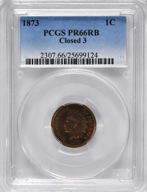 image for: 1873 Indian Cent. Snow-PR1, the only known dies. Close 3. Proof-66 RB (PCGS).