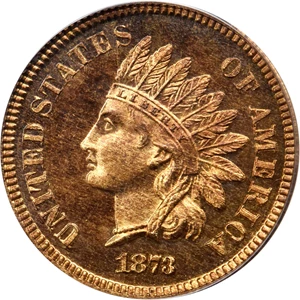 image for: 1873 Indian Cent. Snow-PR1, the only known dies. Close 3. Proof-66 RD (PCGS).