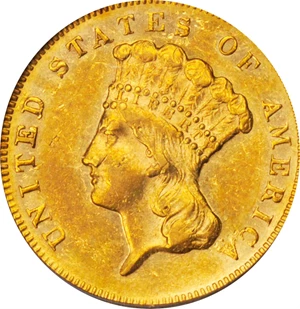 image for: 1869 Three-Dollar Gold Piece. AU-53 (PCGS).