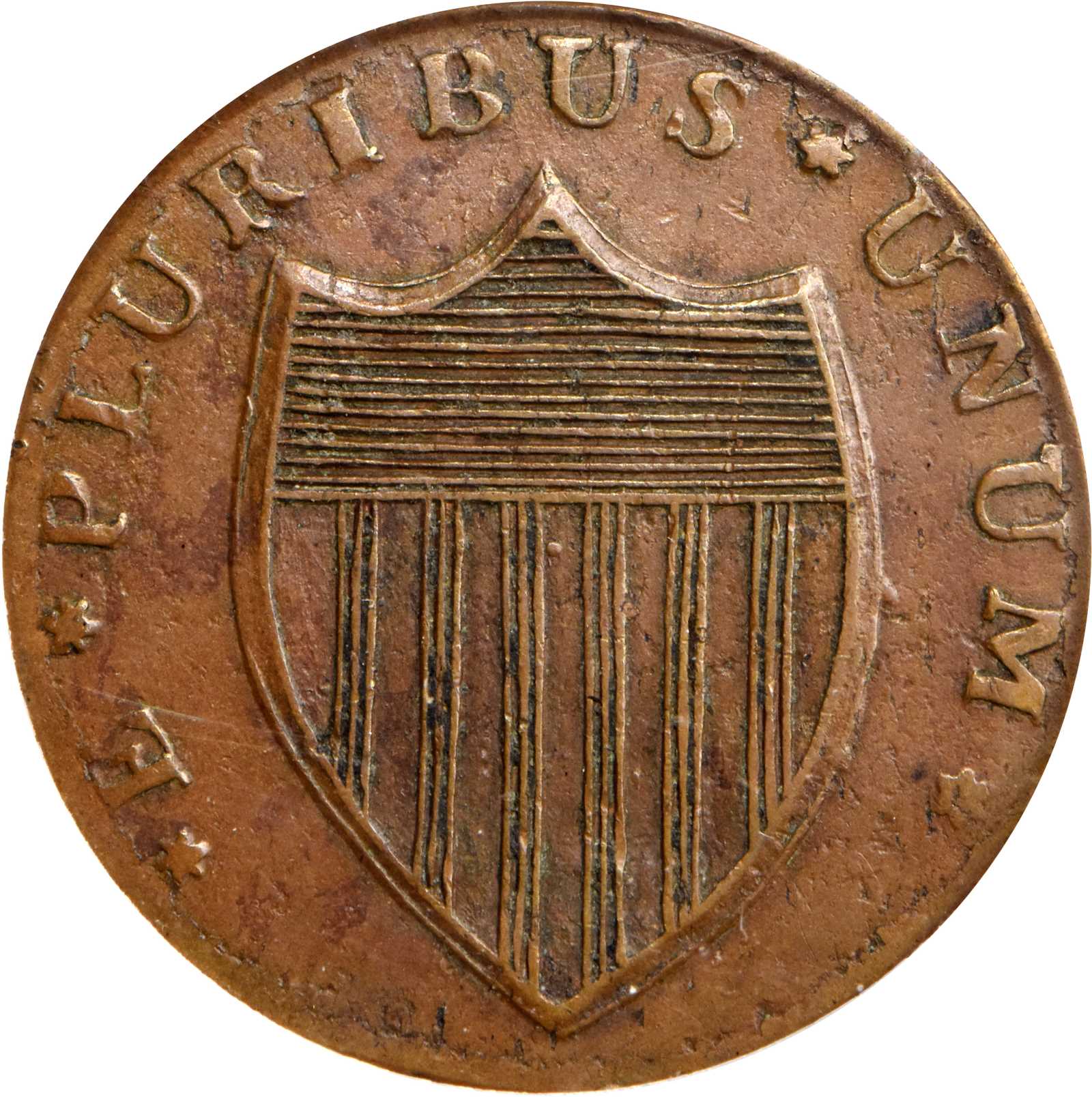 image for: 1786 New Jersey Copper. Maris 14-J, W-4810. Rarity-1. Stegosaurus Head. EF-45 (PCGS).