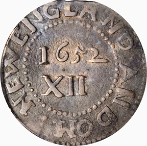 image for: 1652 Oak Tree Shilling. Noe-14, Salmon 11a-Gi, W-530. Rarity-4. Spiny Tree. VF-25 (PCGS).