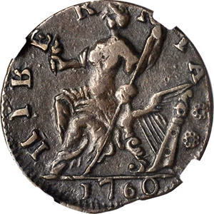 image for: 1760 Voce Populi Halfpenny. Nelson-12, W-13950. Rarity-3. P in Front of Face. VF-35 BN (NGC).
