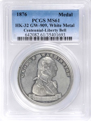 image for: 1876 Key's Centennial Series - Liberty Bell Medal. White Metal. 38 mm. Musante GW-909, Baker-397C, HK-32. MS-61 (PCGS).